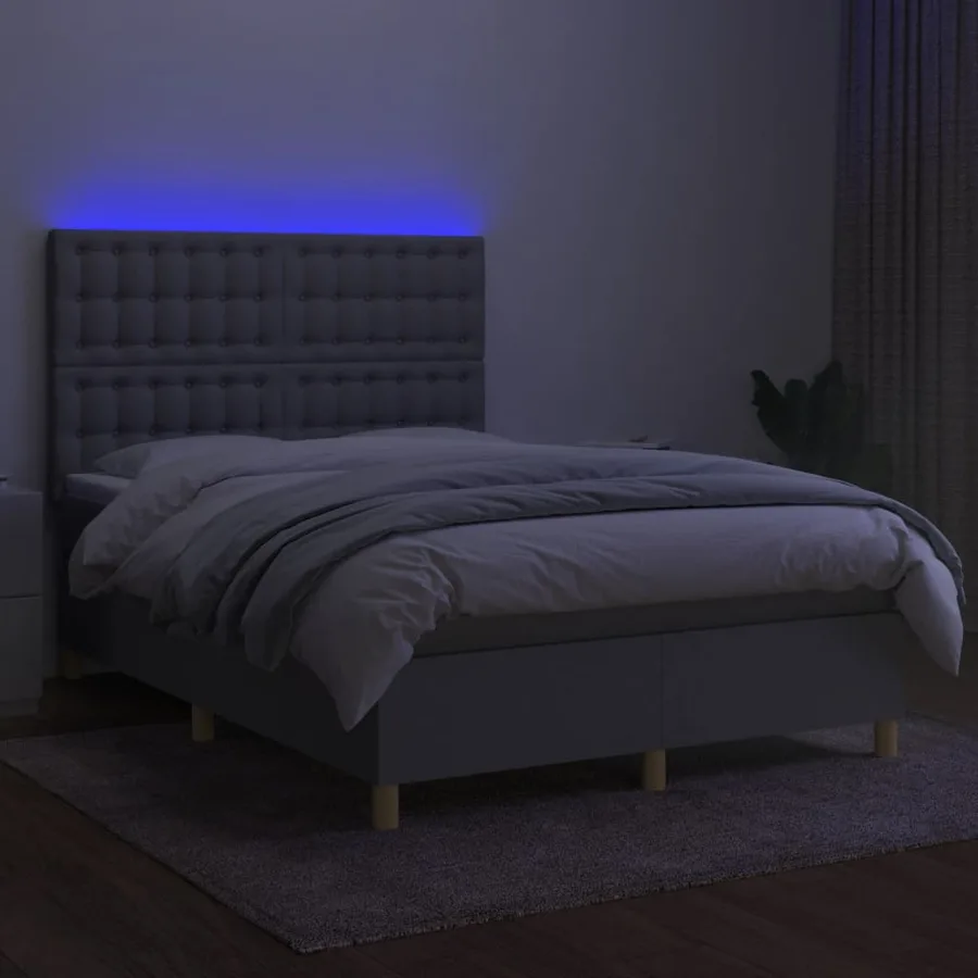 Sommier à lattes de lit et matelas et LED Gris clair 140x190 cm - 4
