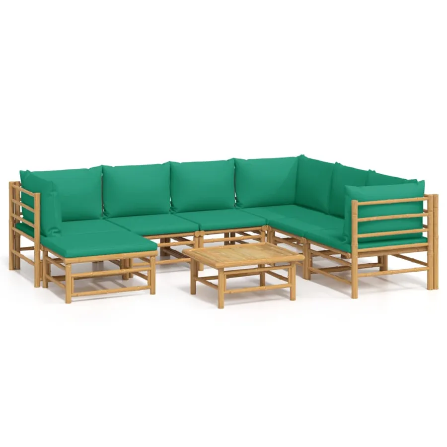 Salon de jardin 8 pcs avec coussins vert bambou - 2