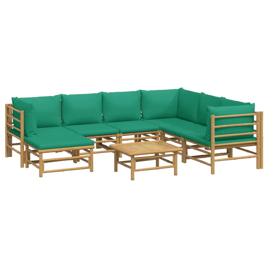 Salon de jardin 8 pcs avec coussins vert bambou - 3