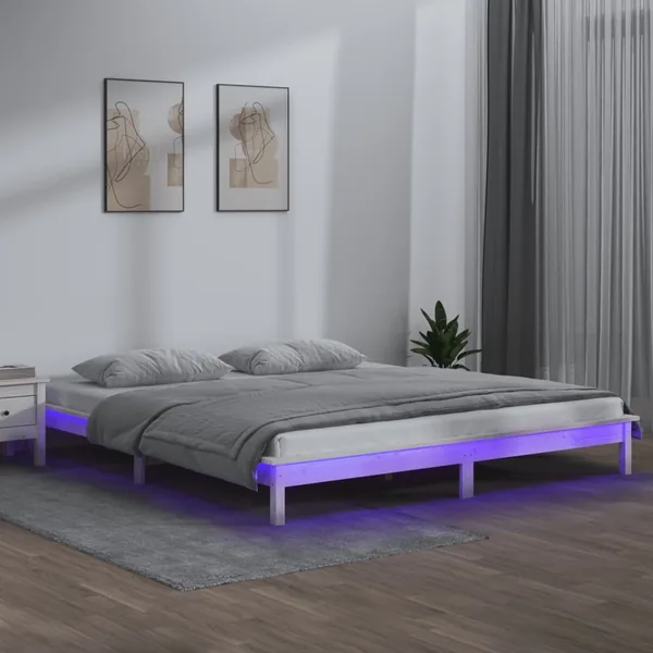 Cadre de lit à LED sans matelas blanc 140x200 cm bois massif