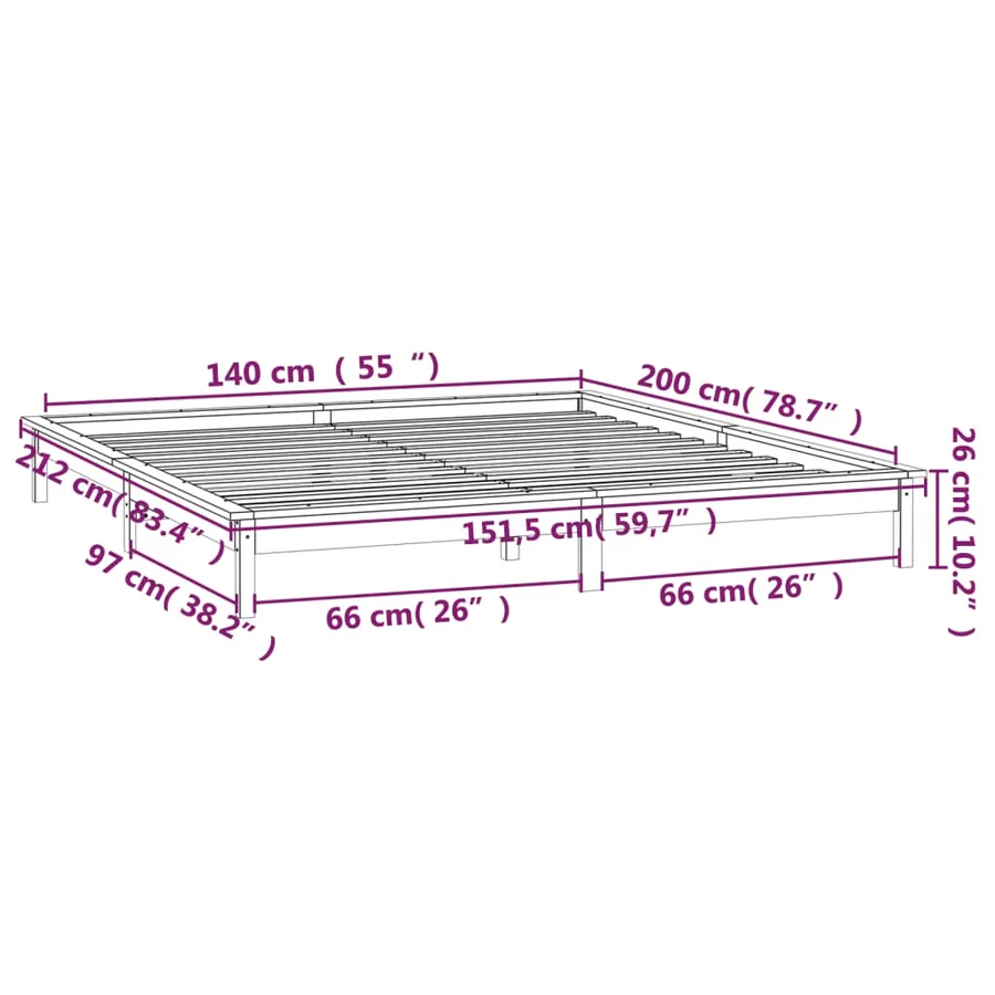 Cadre de lit à LED sans matelas blanc 140x200 cm bois massif - 13