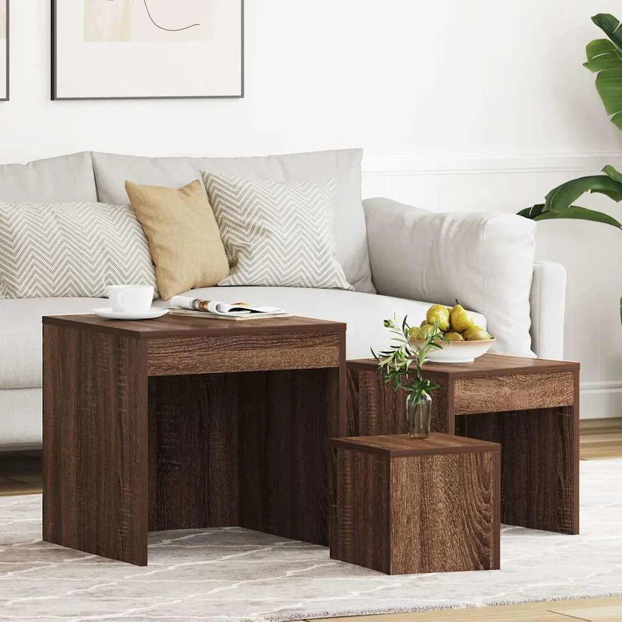 Tables gigognes 3 pcs Chêne marron Bois d'ingénierie