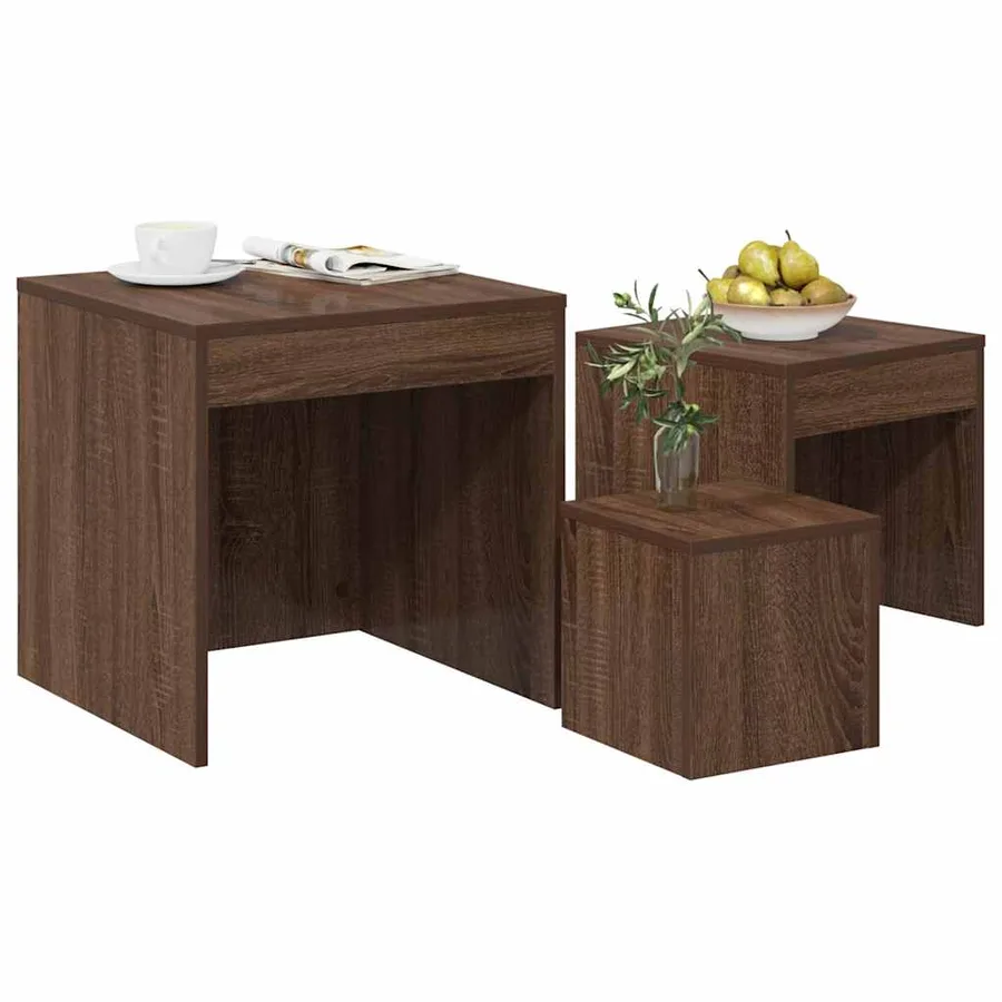 Tables gigognes 3 pcs Chêne marron Bois d'ingénierie - 4