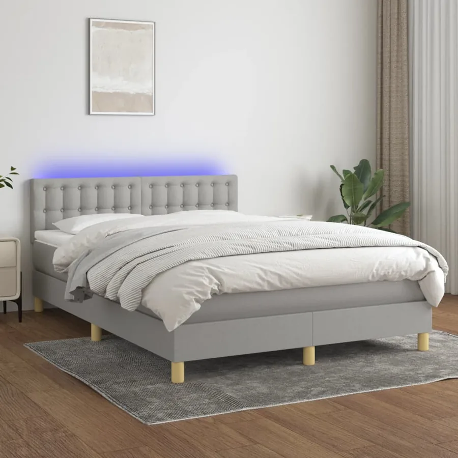 Sommier à lattes de lit et matelas et LED Gris clair 140x200 cm