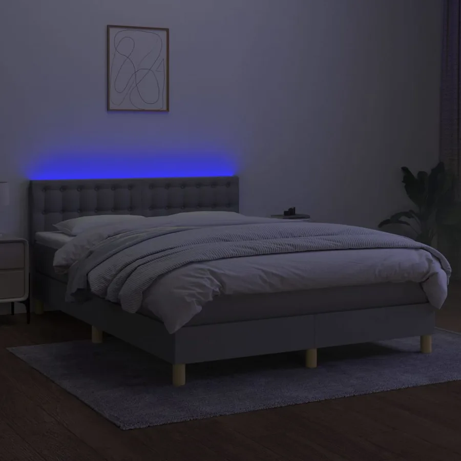 Sommier à lattes de lit et matelas et LED Gris clair 140x200 cm - 4