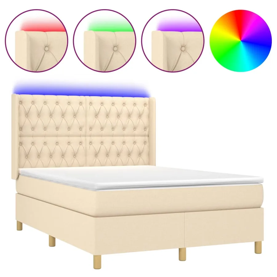 Sommier à lattes de lit matelas et LED Crème 140x200 cm Tissu - 2