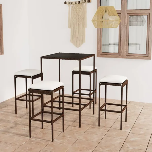 Ensemble de bar de jardin 5 pcs coussins Résine tressée Marron