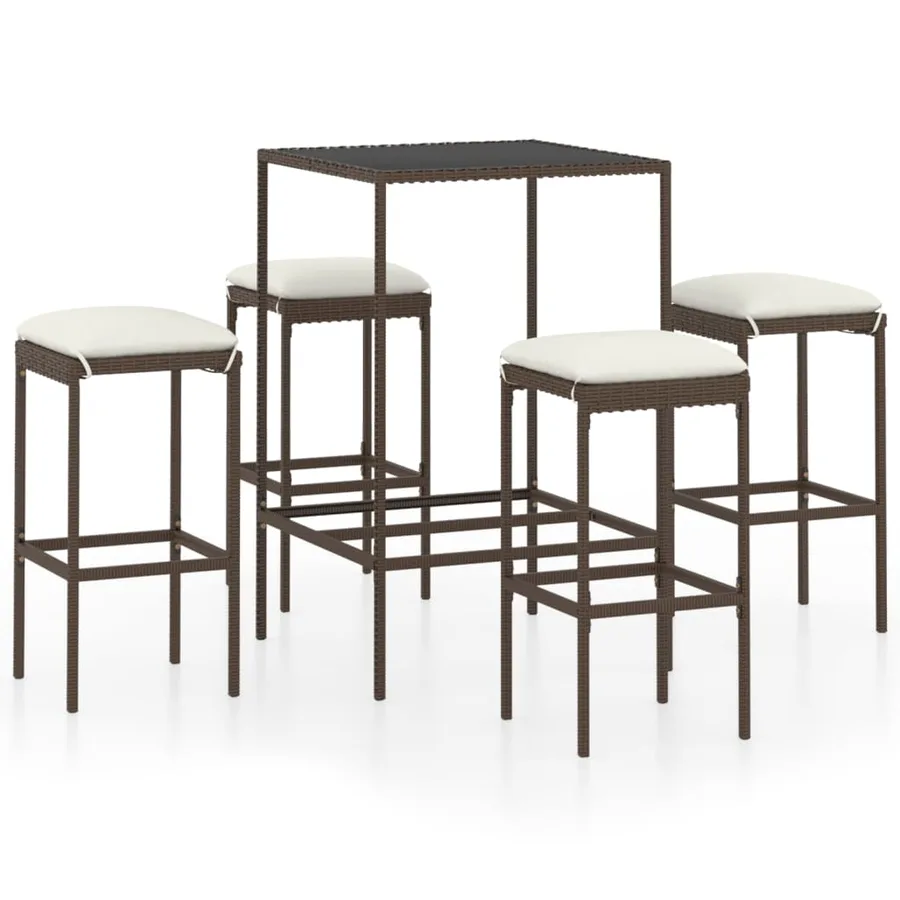 Ensemble de bar de jardin 5 pcs coussins Résine tressée Marron - 2