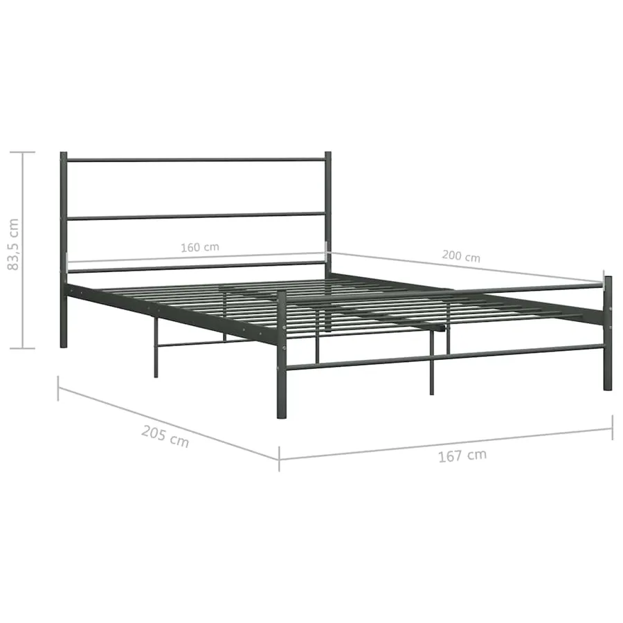 Cadre de lit avec tête de lit sans matelas gris 160x200cm métal - 7
