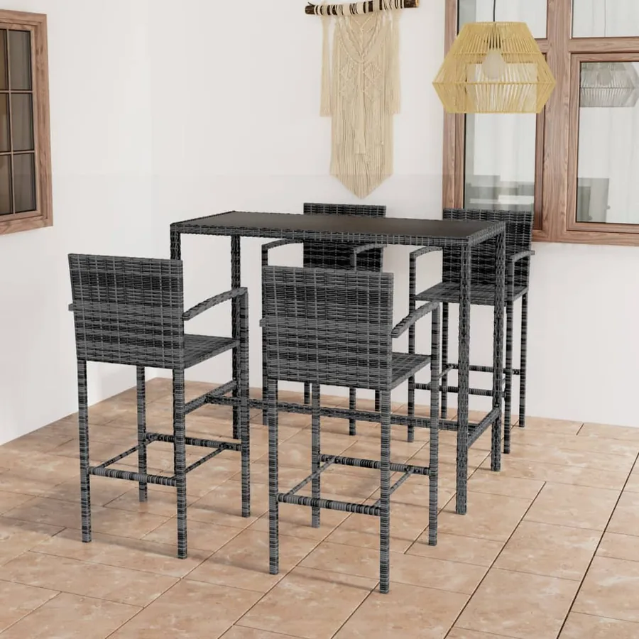 Ensemble de bar de jardin 5 pcs Résine tressée Gris