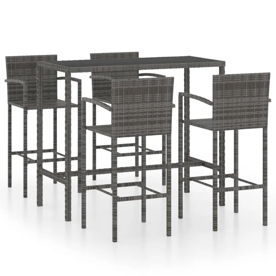 Ensemble de bar de jardin 5 pcs Résine tressée Gris - 2