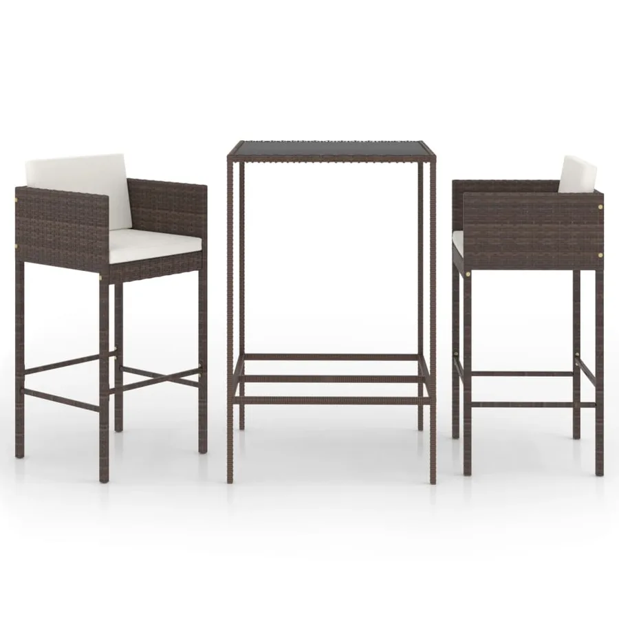 Meubles de bar de jardin 3pcs et coussins Résine tressée Marron - 2