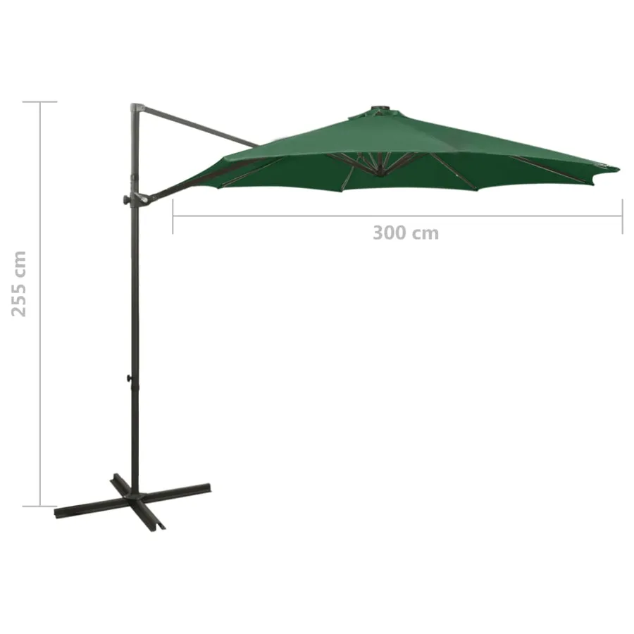 Parasol de jardin en porte-à-faux et mât et lumières LED vert - 11