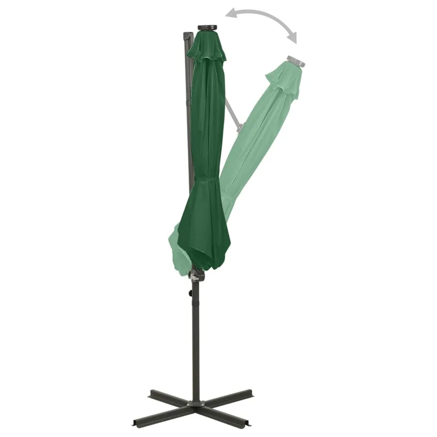 Parasol de jardin en porte-à-faux et mât et lumières LED vert - 3
