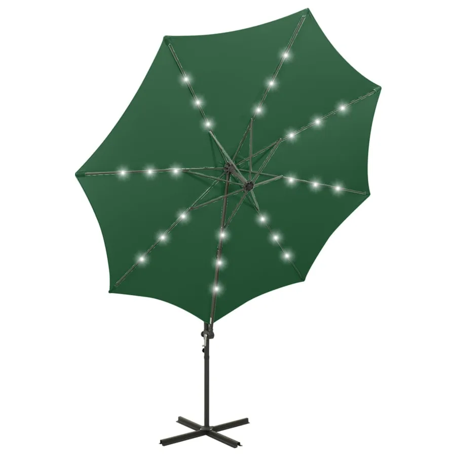 Parasol de jardin en porte-à-faux et mât et lumières LED vert - 5