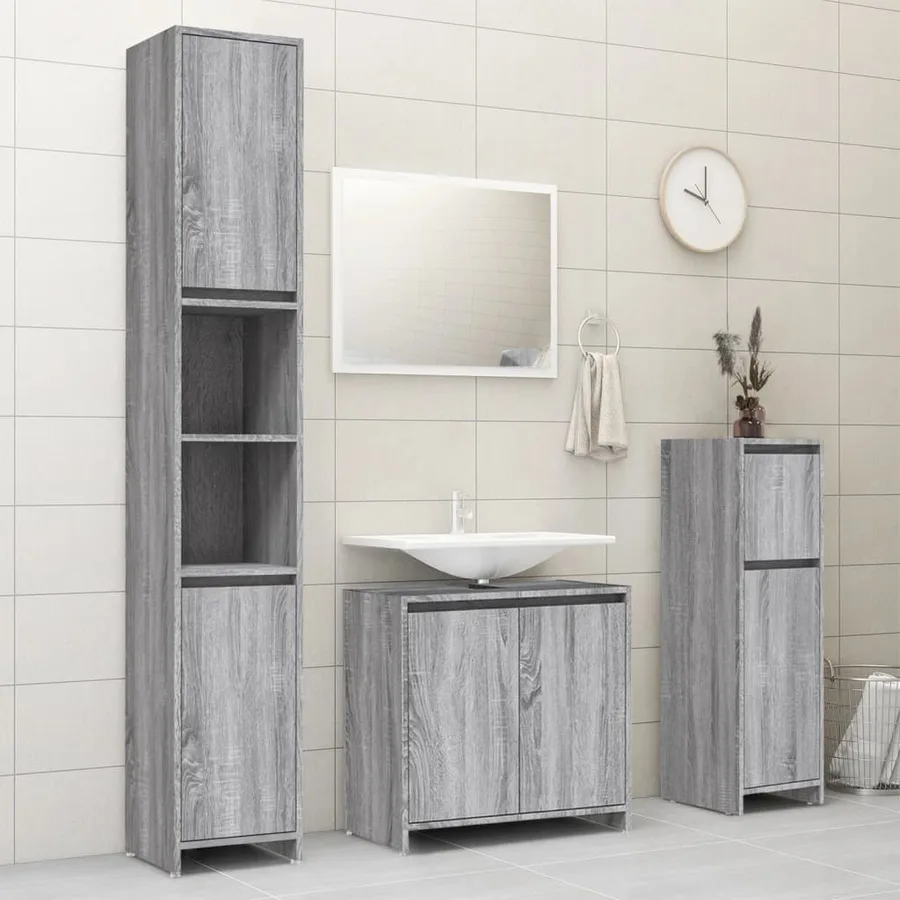 Armoire de bain Sonoma gris 30x30x95 cm Bois d'ingénierie - 10