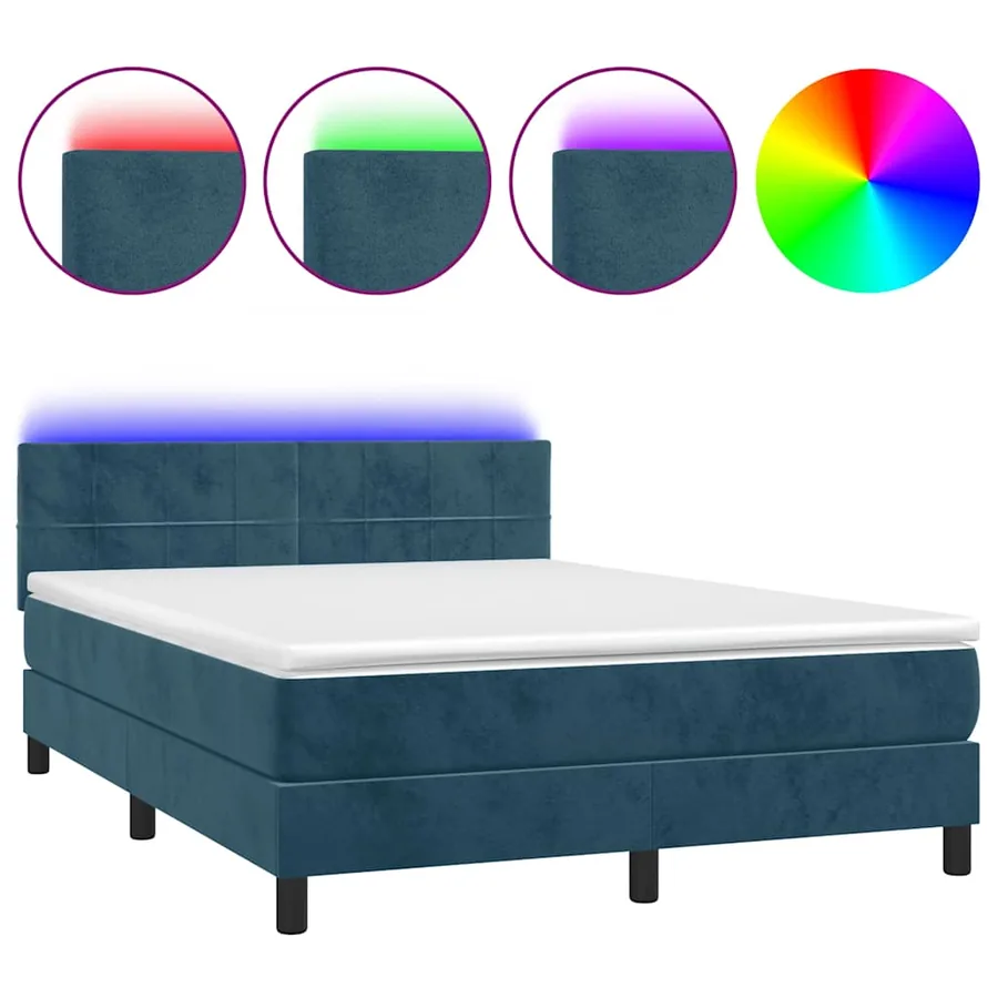 Sommier à lattes de lit avec matelas LED Bleu foncé 140x200 cm - 2