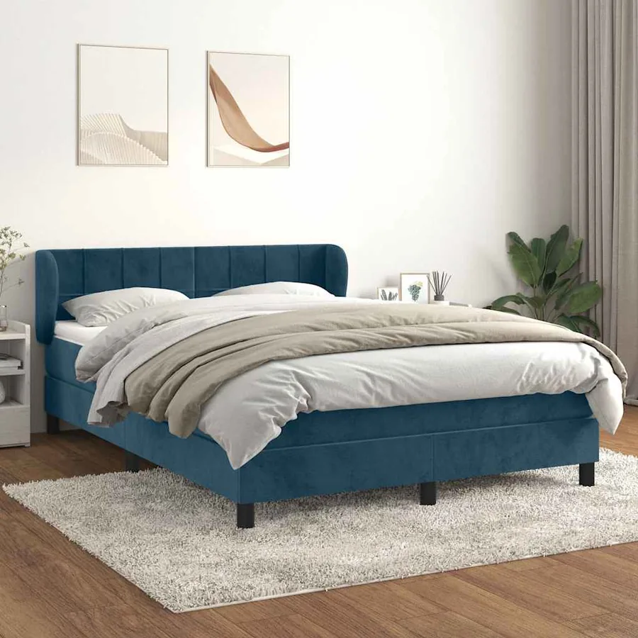 Sommier à lattes de lit et matelas Bleu foncé 140x200cm Velours