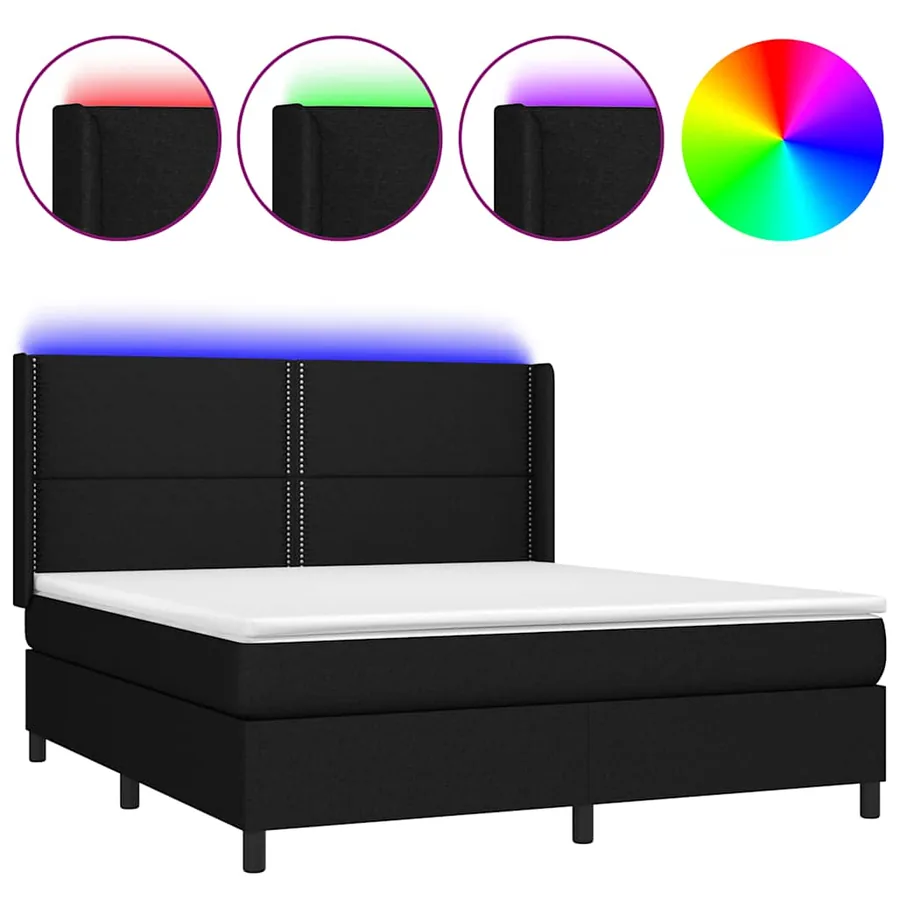 Sommier à lattes de lit matelas LED Noir 180x200 cm Tissu - 2
