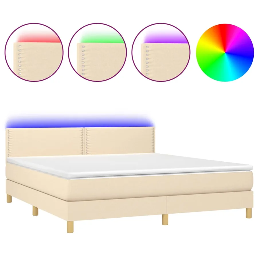Sommier à lattes de lit avec matelas LED Crème 180x200 cm Tissu - 2