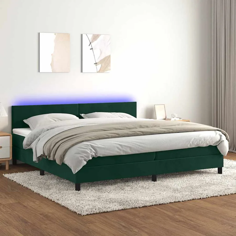 Sommier à lattes de lit avec matelas LED Vert foncé 200x200 cm