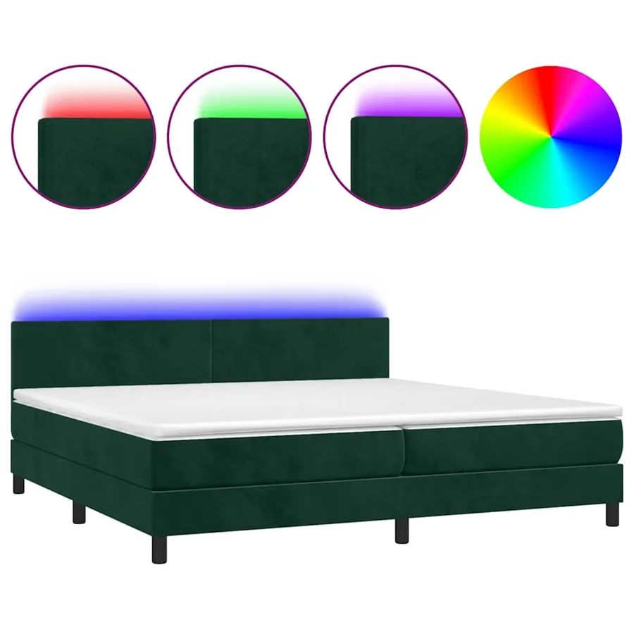 Sommier à lattes de lit avec matelas LED Vert foncé 200x200 cm - 2