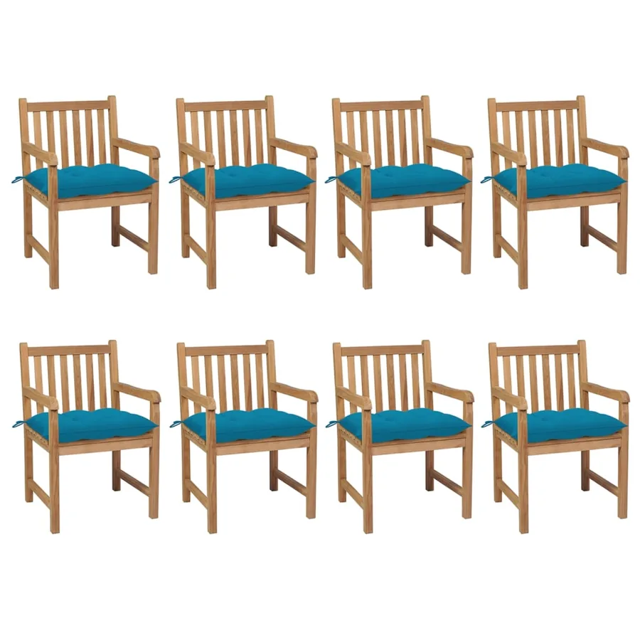 Chaises de jardin lot de 8 avec coussins bleu clair Teck solide