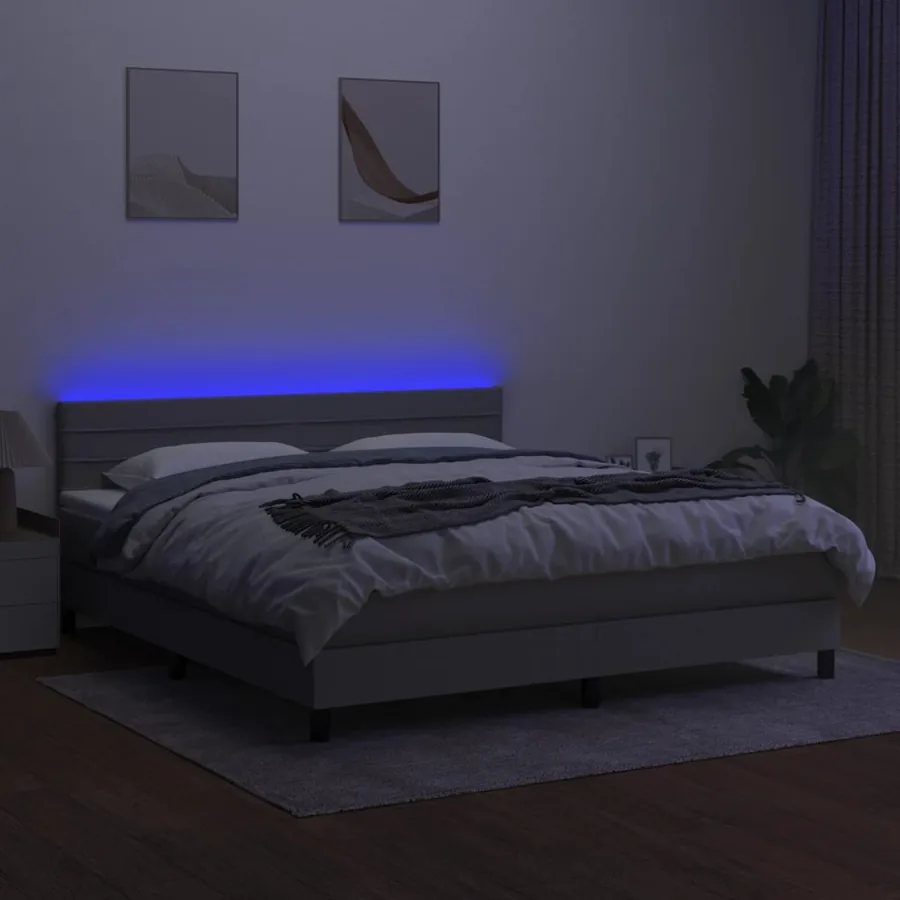 Sommier à lattes de lit matelas LED Gris clair 160x200 cm Tissu - 4