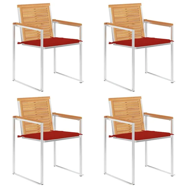 Chaises de jardin lot de 4 avec coussins Bois de teck massif
