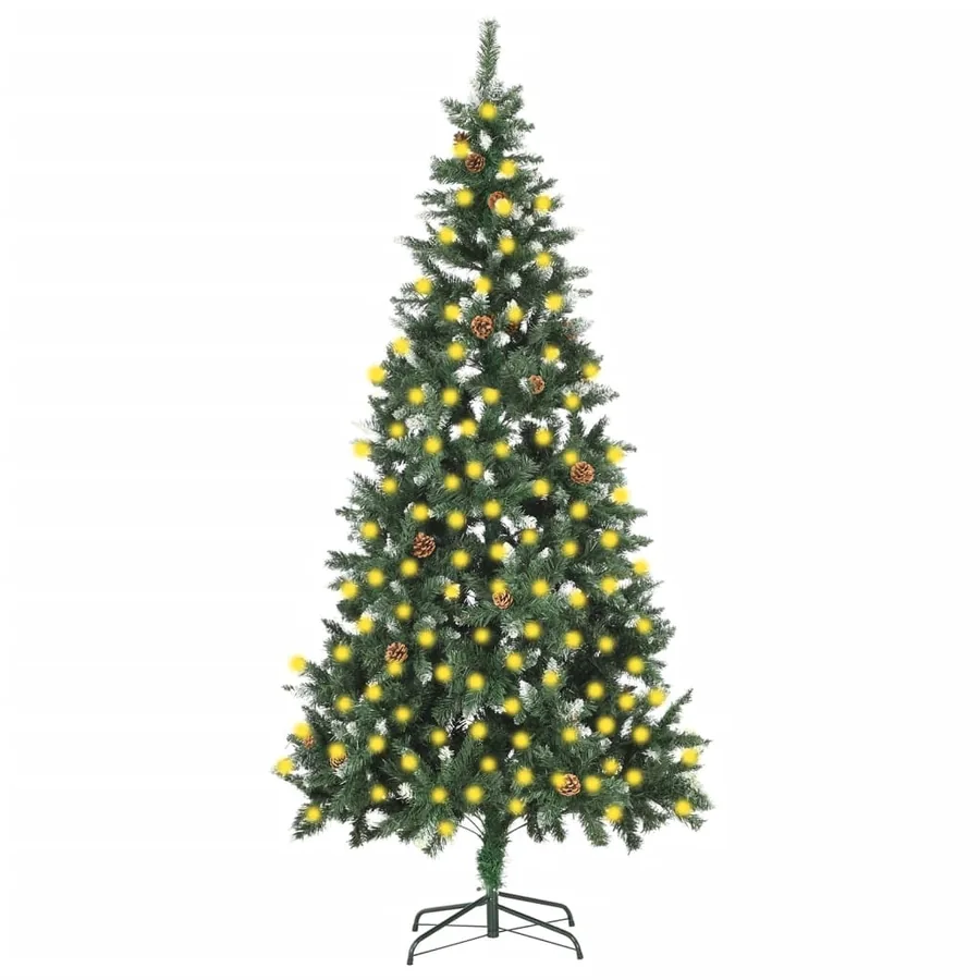 Sapin de Noël artificiel pré-éclairé et pommes de pin 210 cm