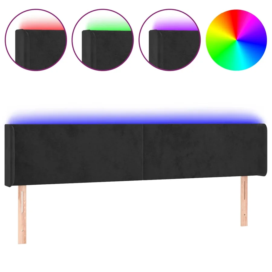 Tête de lit à LED Noir 163x16x78/88 cm Velours - 2