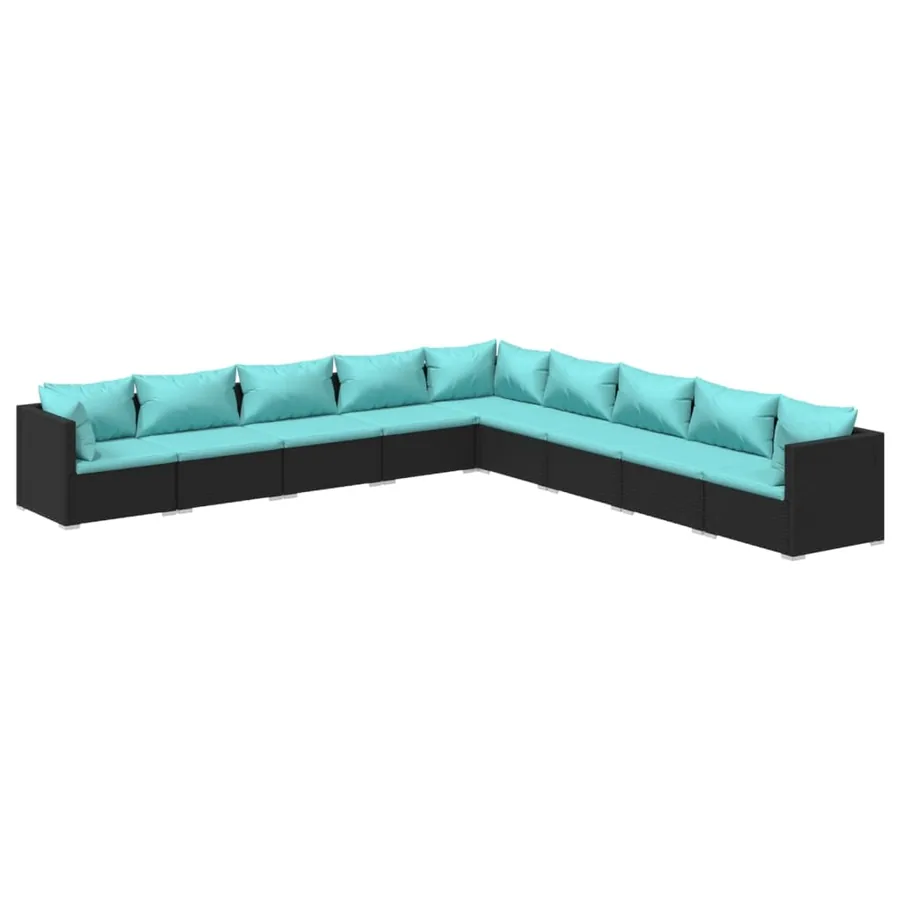 Salon de jardin 9 pcs avec coussins Résine tressée Noir - 2