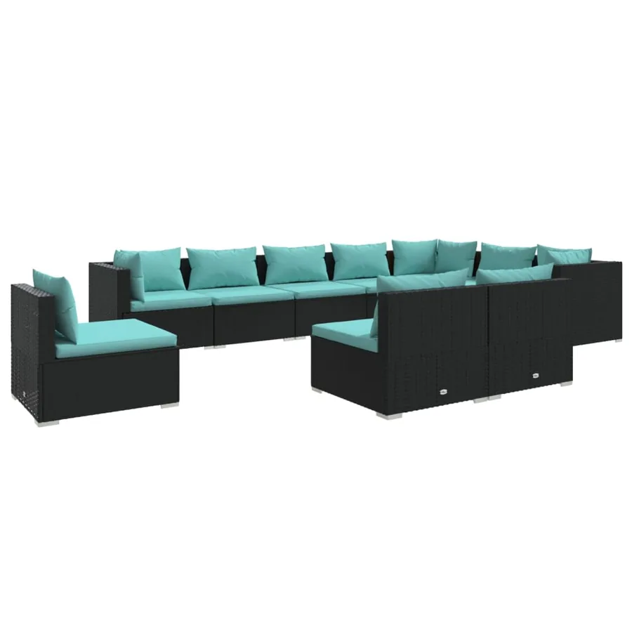 Salon de jardin 10 pcs avec coussins Résine tressée Noir - 2