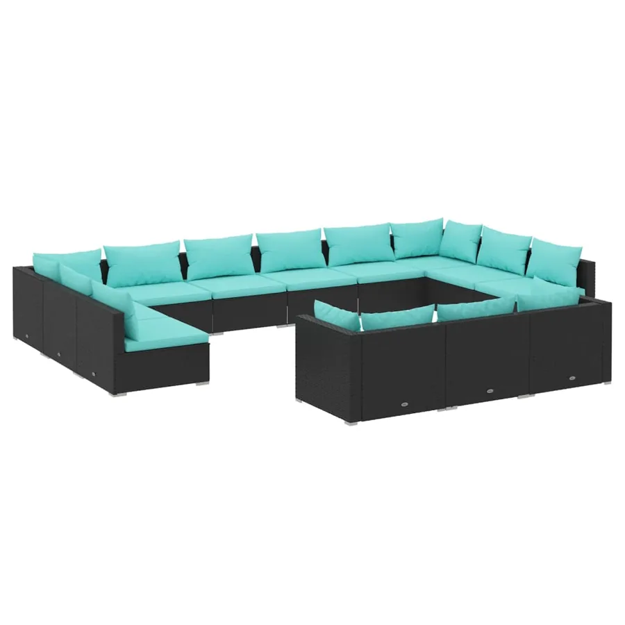 Salon de jardin 13 pcs avec coussins Noir Résine tressée - 2