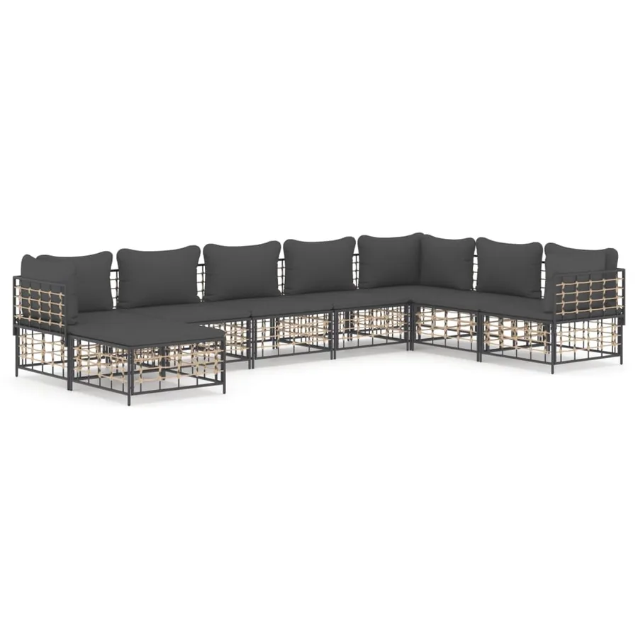 Salon de jardin 8 pcs avec coussins anthracite résine tressée - 2