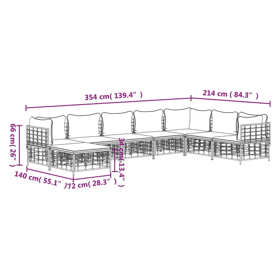 Salon de jardin 8 pcs avec coussins anthracite résine tressée - 9