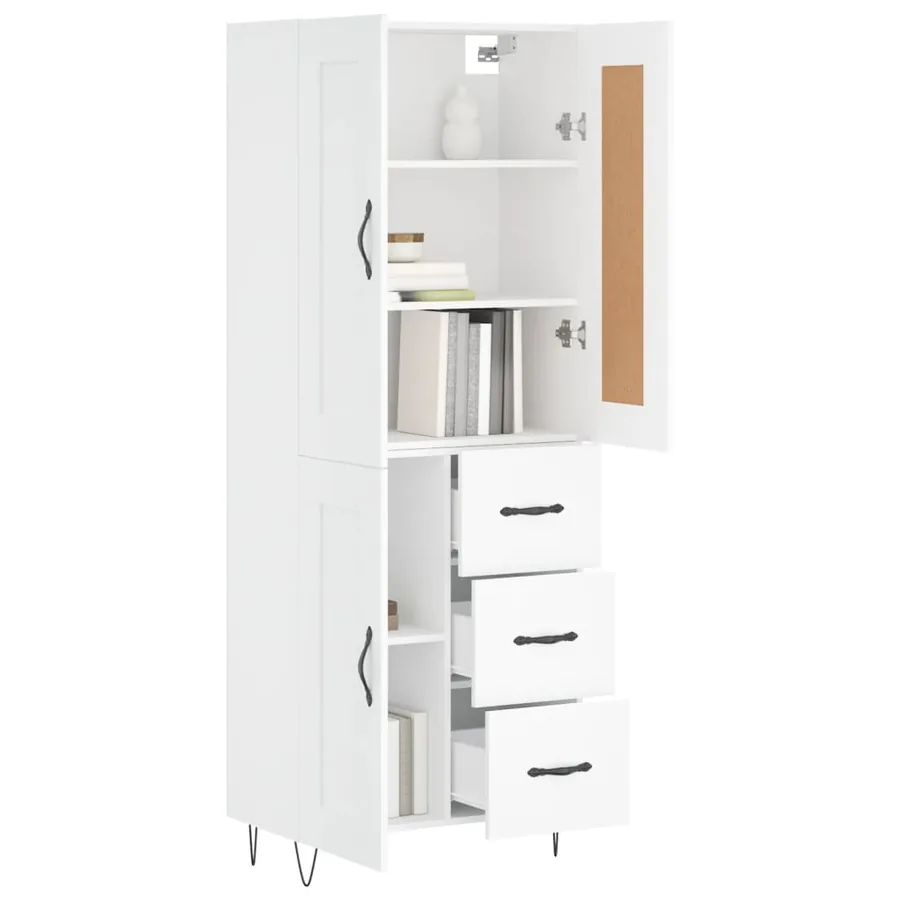 Buffet haut Blanc 69,5x34x180 cm Bois d'ingénierie - 3
