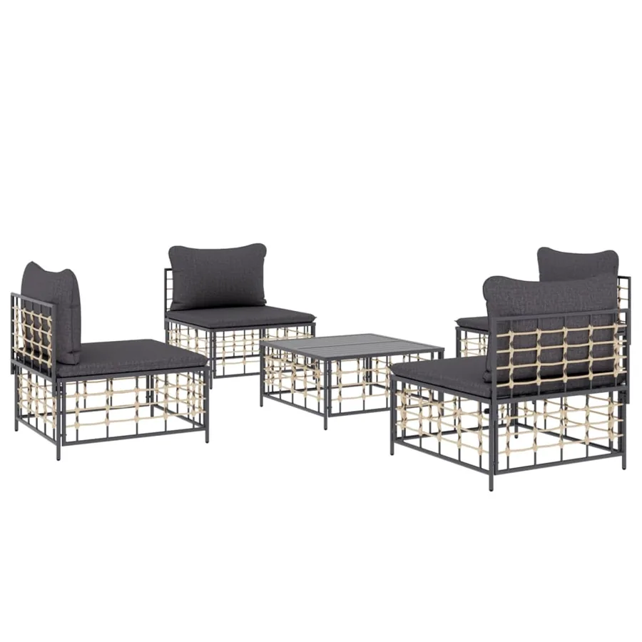 Salon de jardin 5 pcs avec coussins anthracite résine tressée - 3