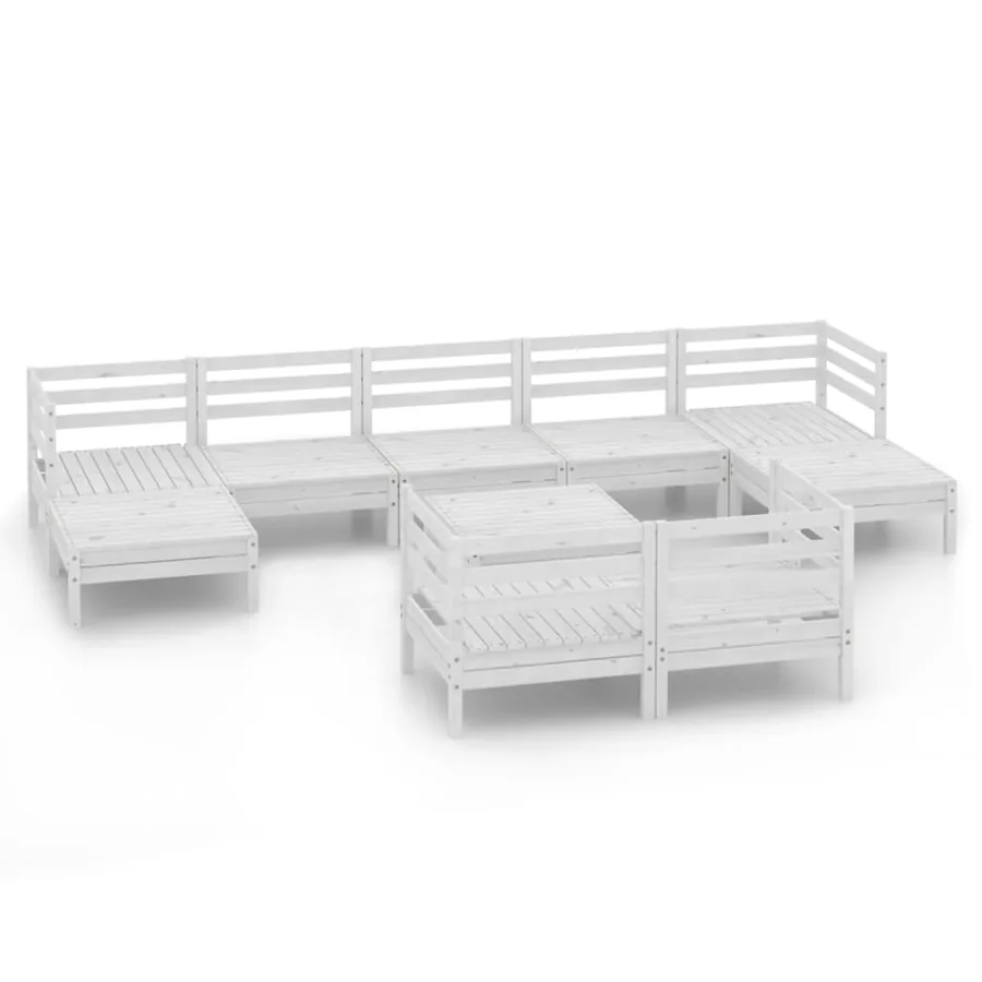 Salon de jardin 10 pcs Blanc Bois de pin massif - 2