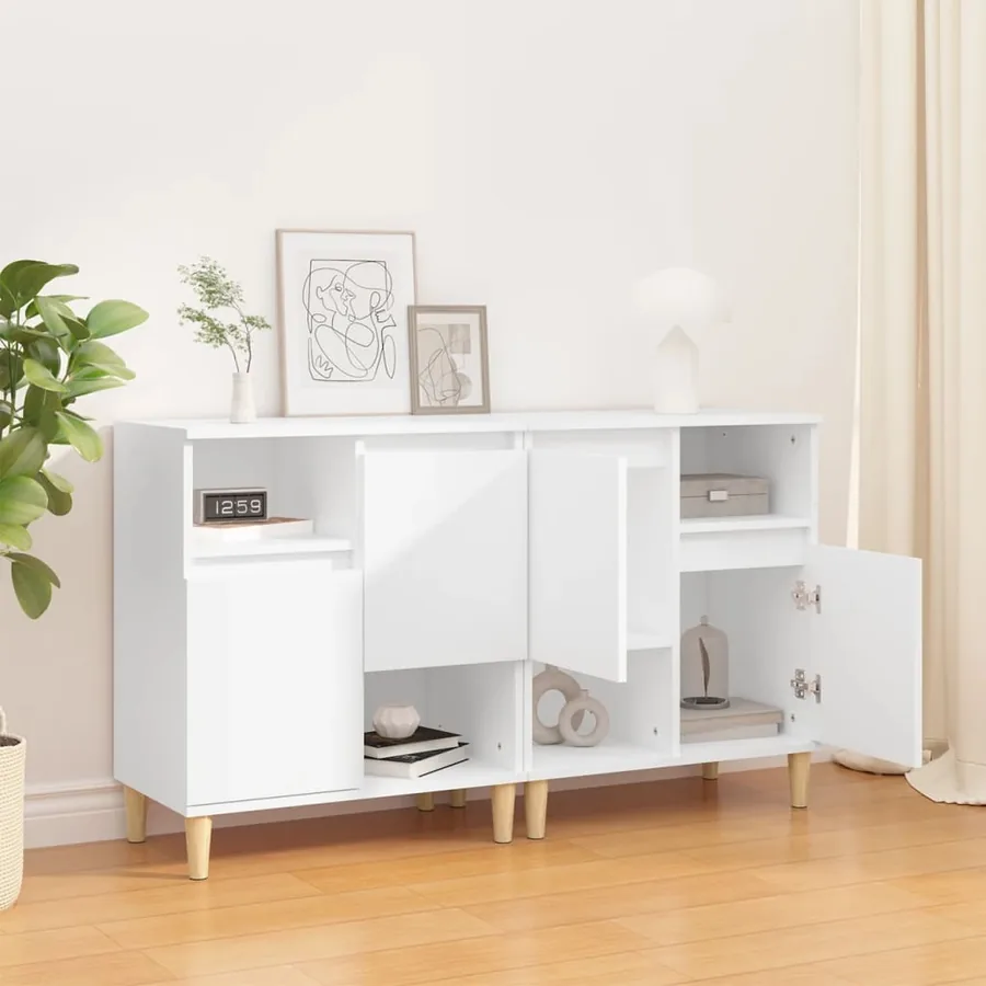Buffets 2 pcs blanc 60x35x70 cm bois d'ingénierie - 3