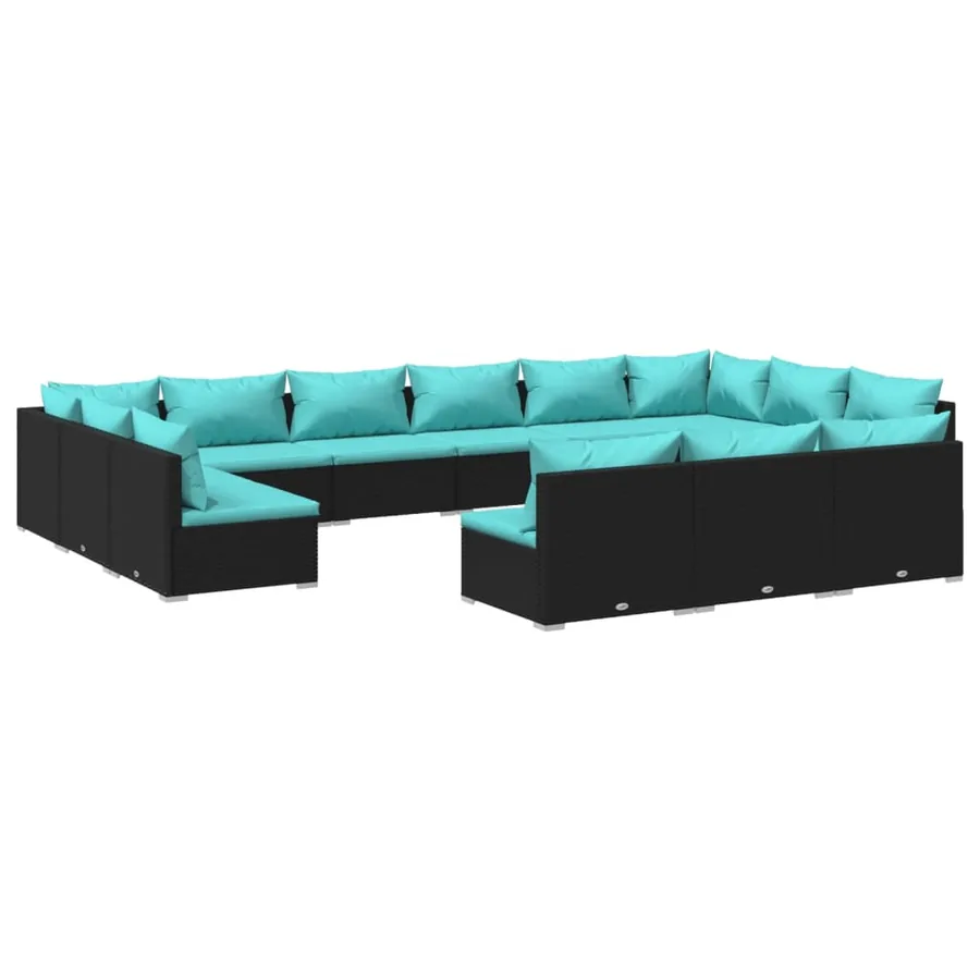 Salon de jardin 13 pcs avec coussins Noir Résine tressée - 2