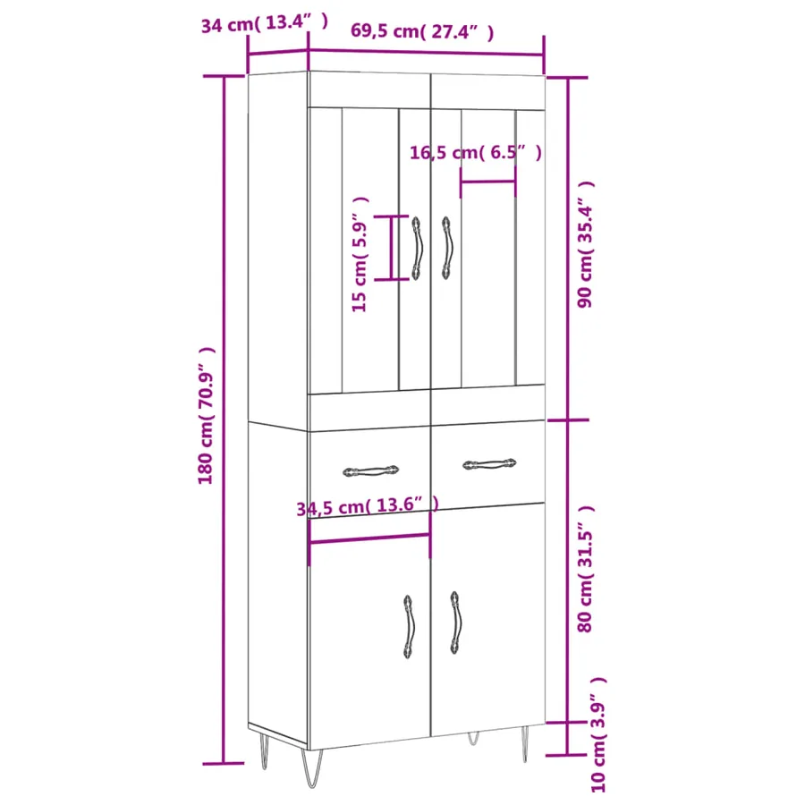 Buffet haut Blanc 69,5x34x180 cm Bois d'ingénierie - 14