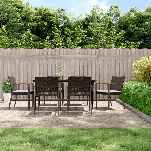 Ensemble à manger de jardin 7 pcs coussins résine tressée acier