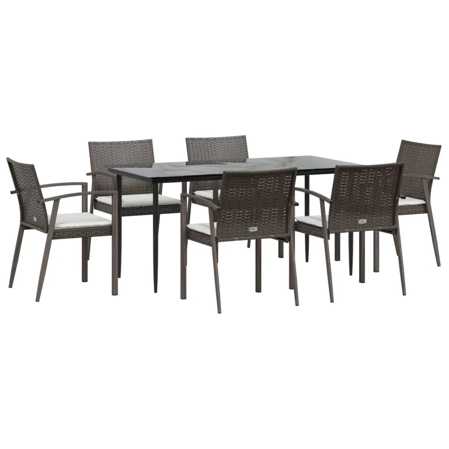 Ensemble à manger de jardin 7 pcs coussins résine tressée acier - 3