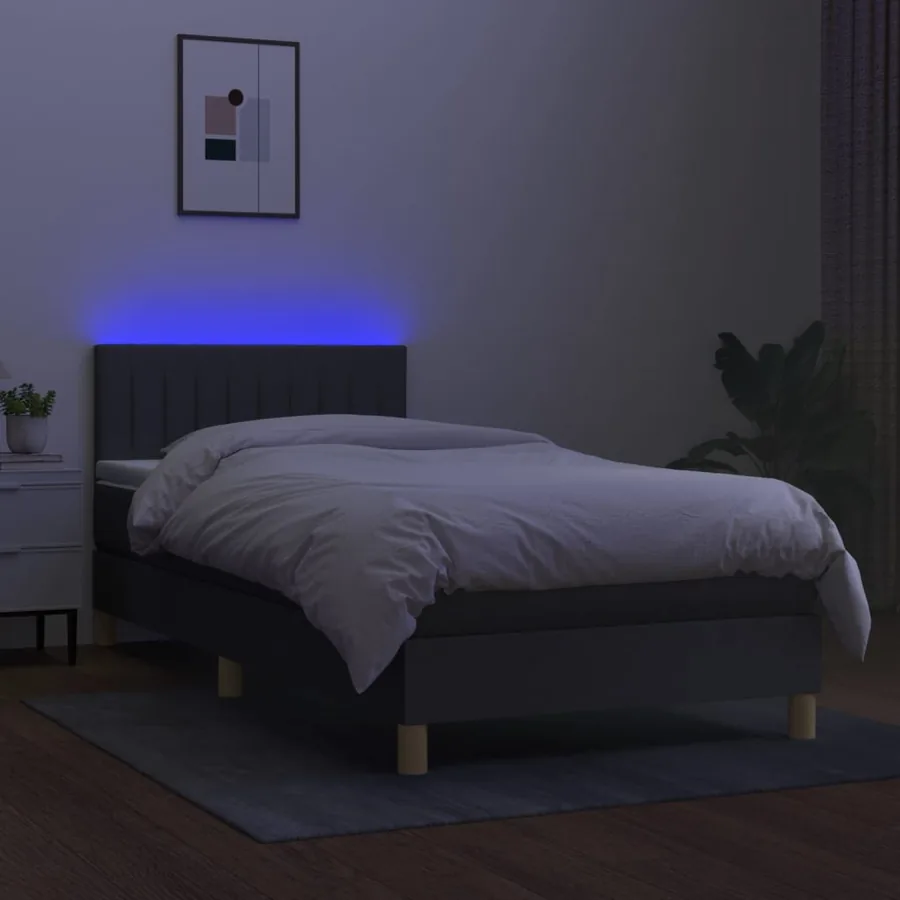 Sommier à lattes de lit avec matelas et LED Gris foncé 90x190cm - 3