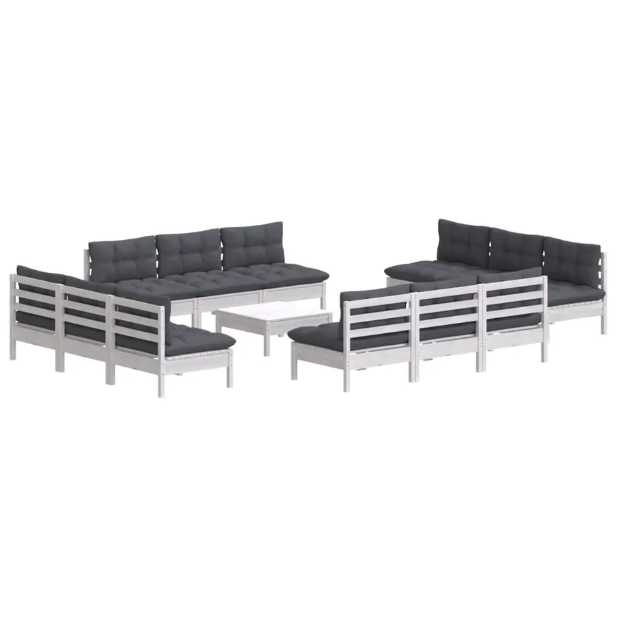 Salon de jardin 13 pcs avec coussins anthracite bois de pin - 3
