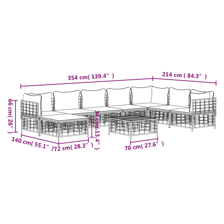 Salon de jardin 9 pcs avec coussins anthracite résine tressée - 10