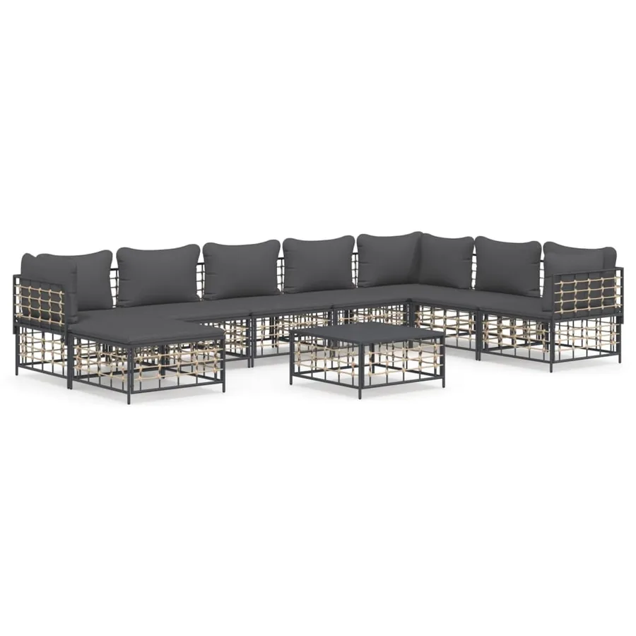 Salon de jardin 9 pcs avec coussins anthracite résine tressée - 2