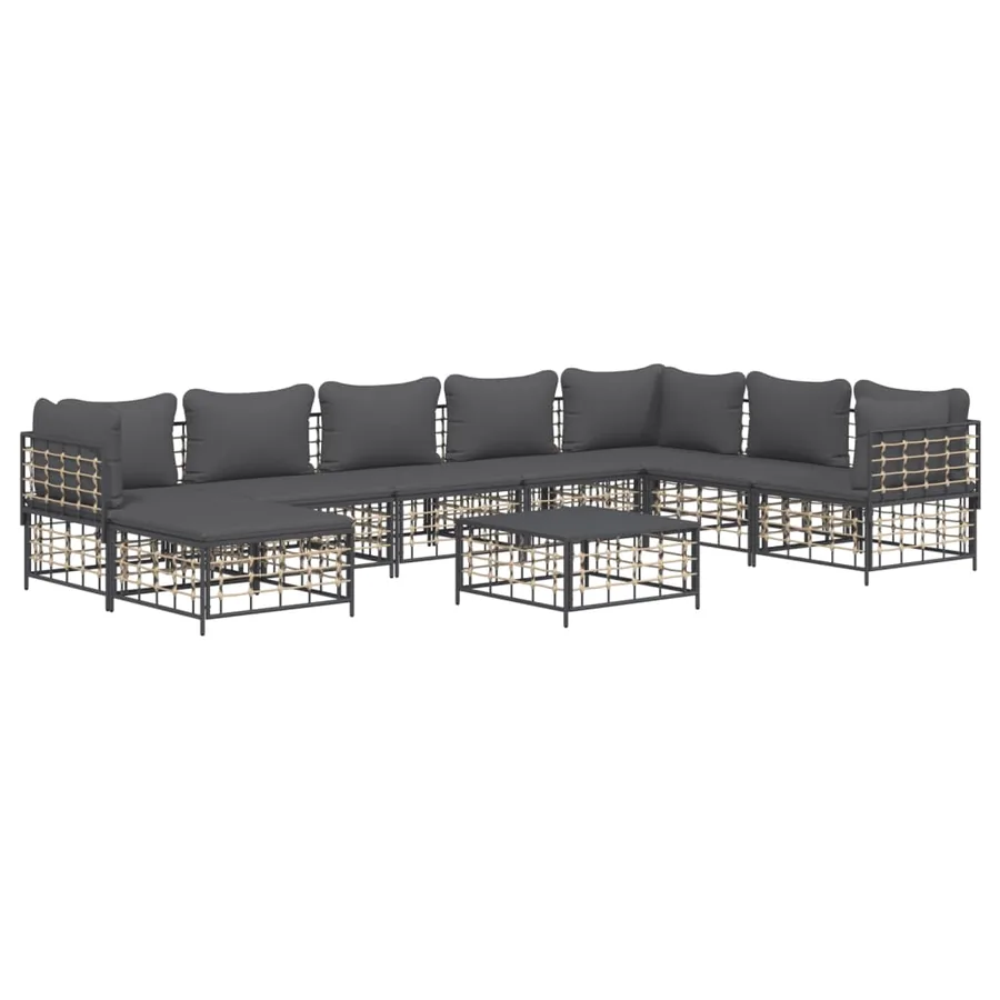 Salon de jardin 9 pcs avec coussins anthracite résine tressée - 3