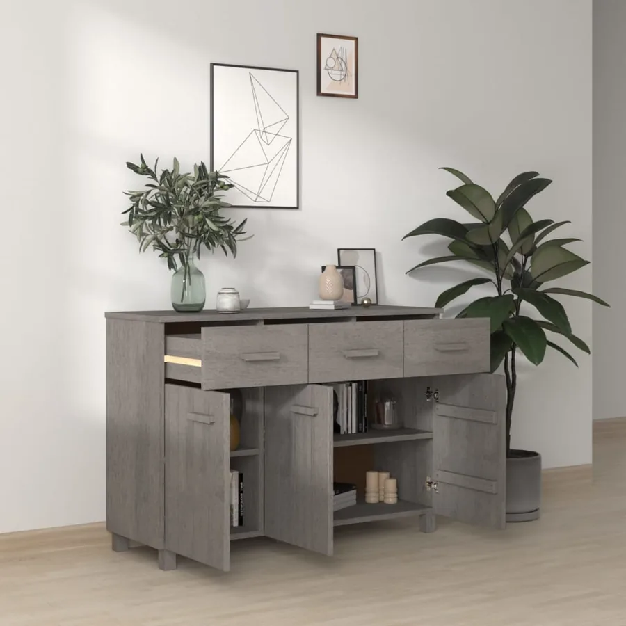 Buffet HAMAR Gris clair 113x40x80 cm Bois massif de pin - 6